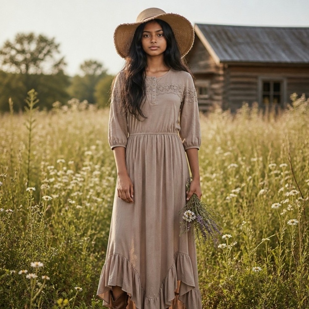 Mia Joy Maxi Dress Girl 14 Taupe Lace Crochet Boho Romantic Cottagecore New